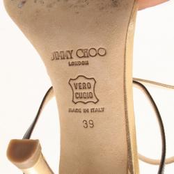 Pre Owned Jimmy Choo Black and Gold Leather Strappy Sandals Size 39
