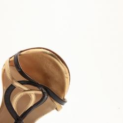 Pre Owned Jimmy Choo Black and Gold Leather Strappy Sandals Size 39