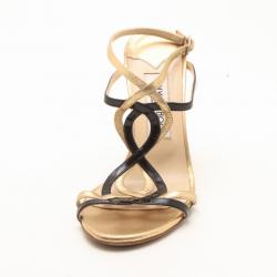 مملوكة مسبقًا Jimmy Choo Black and Gold Leather Strappy Sandals Size 37
