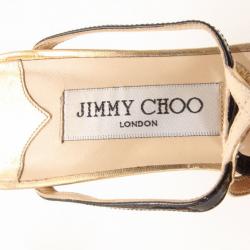 مملوكة مسبقًا Jimmy Choo Black and Gold Leather Strappy Sandals Size 37