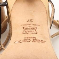 مملوكة مسبقًا Jimmy Choo Black and Gold Leather Strappy Sandals Size 37