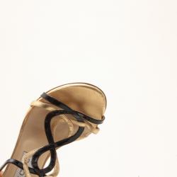 مملوكة مسبقًا Jimmy Choo Black and Gold Leather Strappy Sandals Size 37