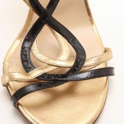 مملوكة مسبقًا Jimmy Choo Black and Gold Leather Strappy Sandals Size 37