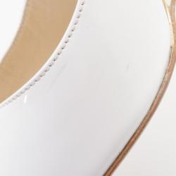 Pre Owned Jimmy Choo White Patent Baxen Peep-Toe Wedges Size 37