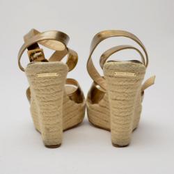 Pre Owned Jimmy Choo Bronze Leather Espadrille Wedge Sandals Size 40