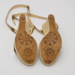 Pre Owned Jimmy Choo Bronze Leather Espadrille Wedge Sandals Size 40