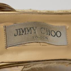 Pre Owned Jimmy Choo Bronze Leather Espadrille Wedge Sandals Size 40
