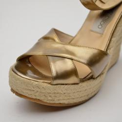 Pre Owned Jimmy Choo Bronze Leather Espadrille Wedge Sandals Size 40