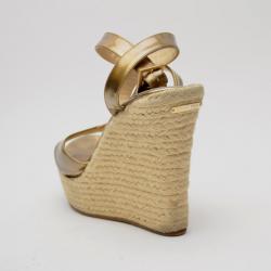 Pre Owned Jimmy Choo Bronze Leather Espadrille Wedge Sandals Size 40