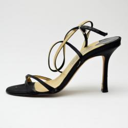 Pre Owned Jimmy Choo Black Satin Strappy Sandals Size 38.5