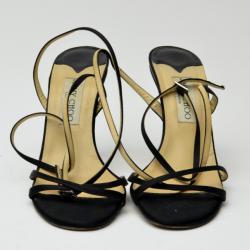 Pre Owned Jimmy Choo Black Satin Strappy Sandals Size 38.5