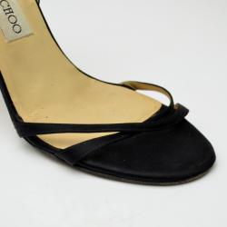 Pre Owned Jimmy Choo Black Satin Strappy Sandals Size 38.5