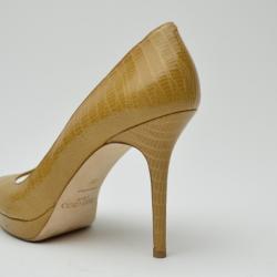 مملوكة مسبقًا Jimmy Choo Snakeskin Nude Patent Peep Toe Pumps Size 39