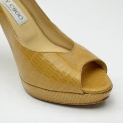 مملوكة مسبقًا Jimmy Choo Snakeskin Nude Patent Peep Toe Pumps Size 39