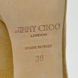 مملوكة مسبقًا Jimmy Choo Snakeskin Nude Patent Peep Toe Pumps Size 39