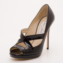 Jimmy Choo Black Patent Leather Gesture Platform Pumps Size 37.5