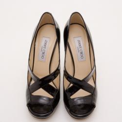 Jimmy Choo Black Patent Leather Gesture Platform Pumps Size 37.5