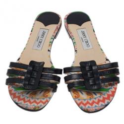 مملوكة مسبقًا Jimmy Choo Black Leather Flat Slides Size 38