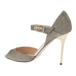 Pre Owned حذاء جيمي تشو ماري جان نسيج براق مقاس 40