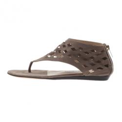 Pre Owned Jimmy Choo Beige Suede Cutout Gladiator Flat Sandals Size 37.5