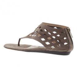 Pre Owned Jimmy Choo Beige Suede Cutout Gladiator Flat Sandals Size 37.5