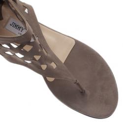 Pre Owned Jimmy Choo Beige Suede Cutout Gladiator Flat Sandals Size 37.5