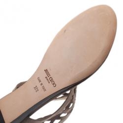 Pre Owned Jimmy Choo Beige Suede Cutout Gladiator Flat Sandals Size 37.5