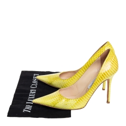 Pre Owned حذاء كعب عالي جيمي تشو ابيل مقدمة مدببة جلد ثعبان أصفر مقاس 38