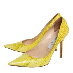 Pre Owned حذاء كعب عالي جيمي تشو ابيل مقدمة مدببة جلد ثعبان أصفر مقاس 38