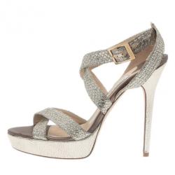 Pre Owned حذاء جيمي تشو نعل سميك مقدمة فضي براقة مقاس 39