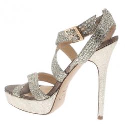 Pre Owned حذاء جيمي تشو نعل سميك مقدمة فضي براقة مقاس 39