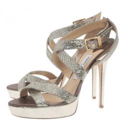 Pre Owned حذاء جيمي تشو نعل سميك مقدمة فضي براقة مقاس 39