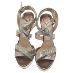 Pre Owned حذاء جيمي تشو نعل سميك مقدمة فضي براقة مقاس 39