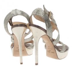 Pre Owned حذاء جيمي تشو نعل سميك مقدمة فضي براقة مقاس 39