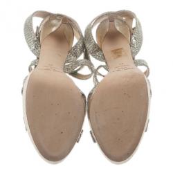 Pre Owned حذاء جيمي تشو نعل سميك مقدمة فضي براقة مقاس 39