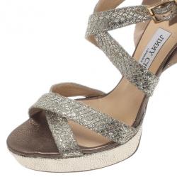 Pre Owned حذاء جيمي تشو نعل سميك مقدمة فضي براقة مقاس 39