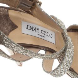 Pre Owned حذاء جيمي تشو نعل سميك مقدمة فضي براقة مقاس 39