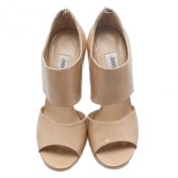 مملوكة مسبقًا صندل جيمي تشو برايفت جلد بيج لامع مقاس 39