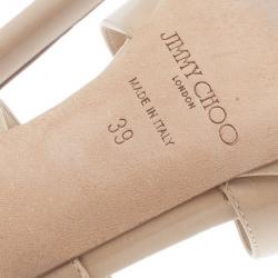 مملوكة مسبقًا صندل جيمي تشو برايفت جلد بيج لامع مقاس 39