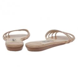 مملوكة مسبقًا صندل جيمي تشو جلد بيج لامع مسطح مقاس 40