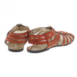 Pre Owned Jimmy Choo Orange Leather Wish Zip Cage Flat Sandals Size 39