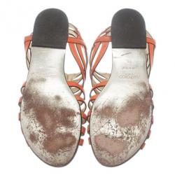 Pre Owned Jimmy Choo Orange Leather Wish Zip Cage Flat Sandals Size 39