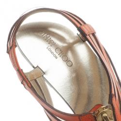 Pre Owned Jimmy Choo Orange Leather Wish Zip Cage Flat Sandals Size 39