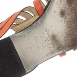 Pre Owned Jimmy Choo Orange Leather Wish Zip Cage Flat Sandals Size 39