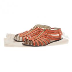 Pre Owned Jimmy Choo Orange Leather Wish Zip Cage Flat Sandals Size 39