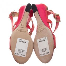 Pre Owned صندل جيمي تشو شيارا جلد وردي ونعل سميك مقاس 35.5