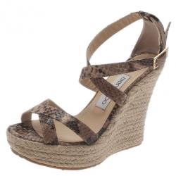 Pre Owned Jimmy Choo Snake Print Porto Espadrille Wedge Sandals Size 37