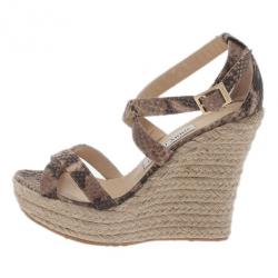 Pre Owned Jimmy Choo Snake Print Porto Espadrille Wedge Sandals Size 37