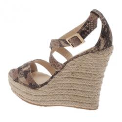 Pre Owned Jimmy Choo Snake Print Porto Espadrille Wedge Sandals Size 37