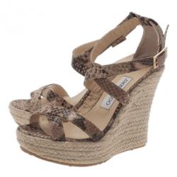 Pre Owned Jimmy Choo Snake Print Porto Espadrille Wedge Sandals Size 37
